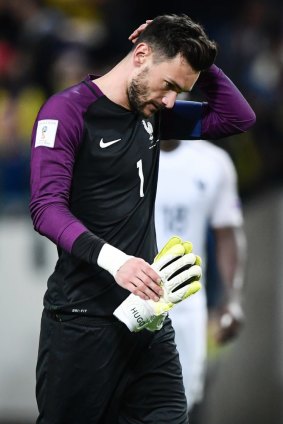 Dejected: French goalkeeper Hugo Lloris.