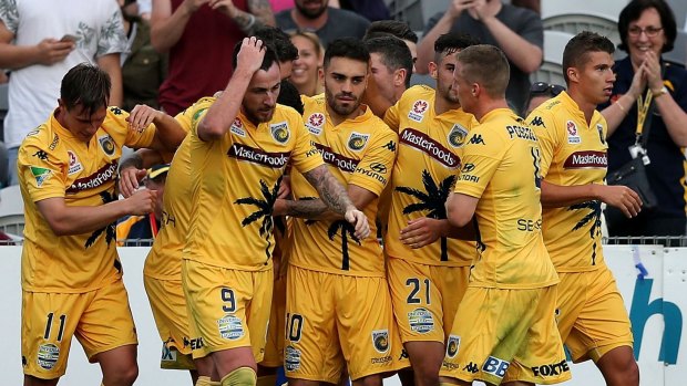 Happy bunch: The Mariners started their season with a win over Perth Glory.