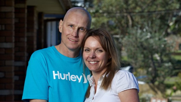 Troy Waters ex boxing champion who is suffering from a progressive form of leukaemia is photographed with his wife Michelle Waters at home on the central coast
journalist Daniel Lane.
Story Sun Herald.
Photography Brendan Esposito
smh,2014,11th Sept