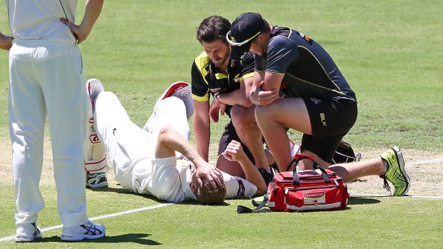 A hush descended across the WACA as medical staff came to his aid.