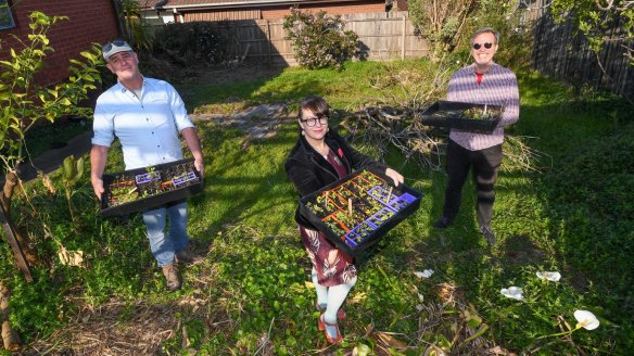 Charlie Brennan (left), Kelly Donati and Nick Rose at St Mary's Anglican in Preston where they are turning the church yard into an urban farm.