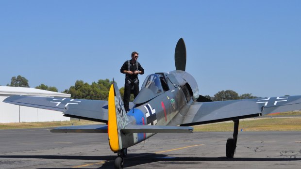 Chris Mayr on the wing of his Focke-Wulf 190.