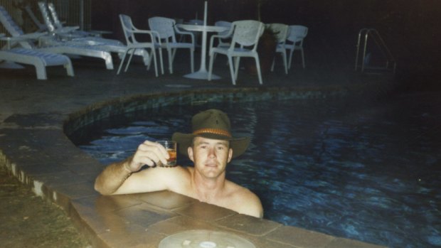 Brenden Abbott, the "Postcard Bandit", pictured at a Gold Coast hotel swimming pool.