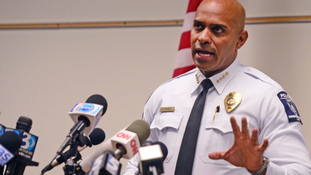 Charlotte-Mecklenburg Police Chief, Kerr Putney, speaks to the media about the release of police video.