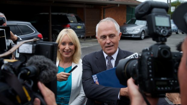 Communications Minister Malcolm Turnbull arrives at the Dam Hotel in Warnervale on the Central Coast. 