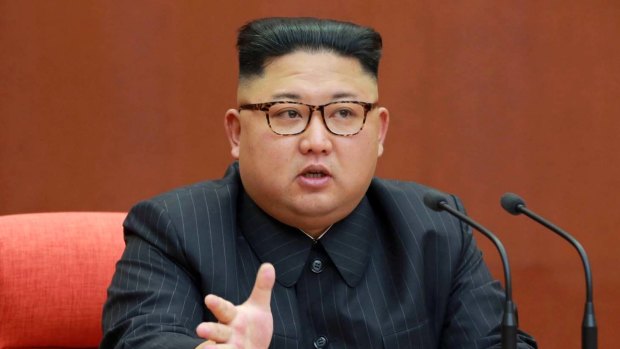 North Korean leader Kim Jong-un speaking during a meeting of the central committee of the Workers' Party of Korea in Pyongyang. 
