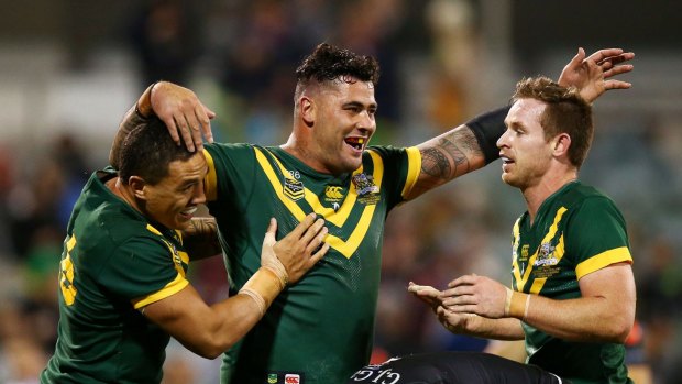 Andrew Fifita busted through five would-be tacklers and made 33 tackles himself in defence as part of a dominant performance from the Kangaroos.