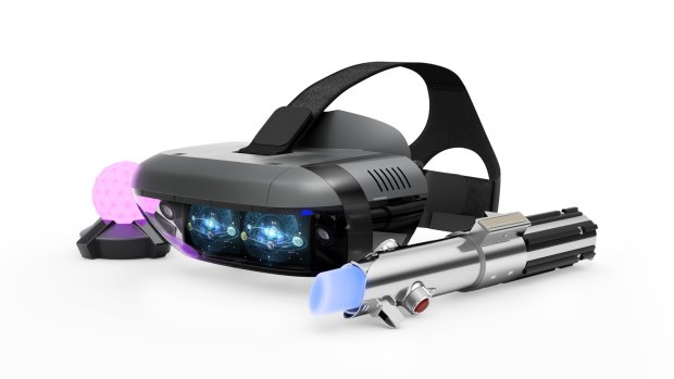 Lenovo's Mirage AR headset, tracking orb and lightsaber.
