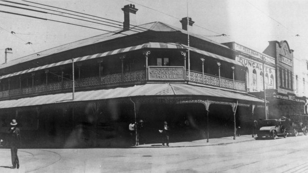 A historical image of the Grosvenor Hotel circa 1929.