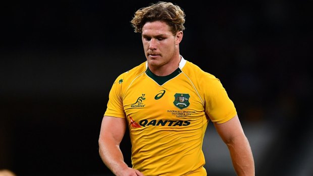 Sent off again: Michael Hooper became the Wallabies' most sin-binned player, with another yellow card against Argentina.