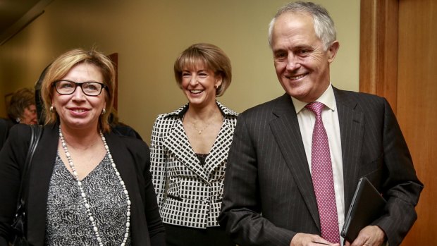 Rosie Batty with Prime Minister Malcolm Turnbull and Minister for Women Michaelia Cash.