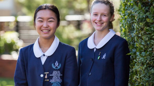 Scholarship students at Sydney's Redlands, Jasmine Zhou (left) and Eden Borrie. 