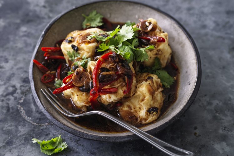 Kwong's Deep-fried silken tofu with black bean, chilli and coriander.

