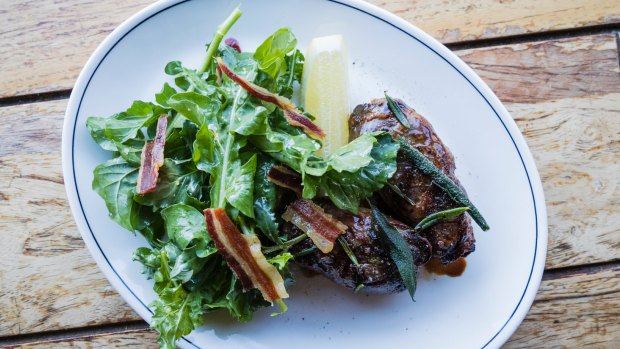 Grilled duck livers with pancetta, sage and balsamic.
