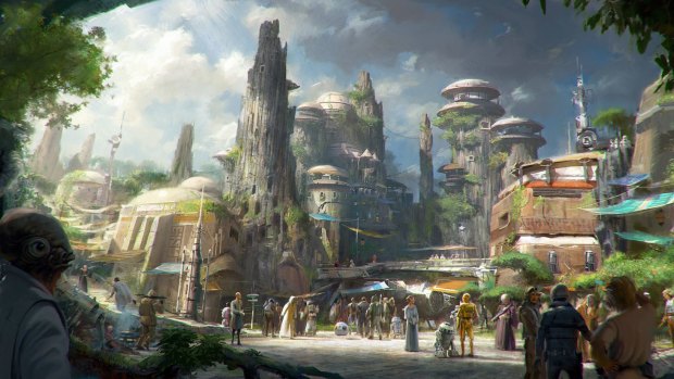 An artist's impression of the Star Wars-themed lands will be coming to Disneyland park in Anaheim.