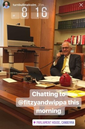 Malcolm Turnbull's Instagram story from a FM radio interview on Tuesday.