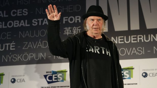 Neil Young is at CES to plug his start-up Pono Music, a portable device and music store devoted to high-bitrate, album-quality music.