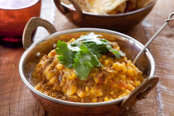 Red lentil dhal sprinkled with garam masala.