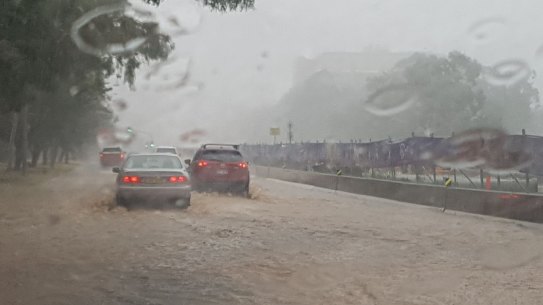 Flooding on Northbourne Avenue on Sunday morning.