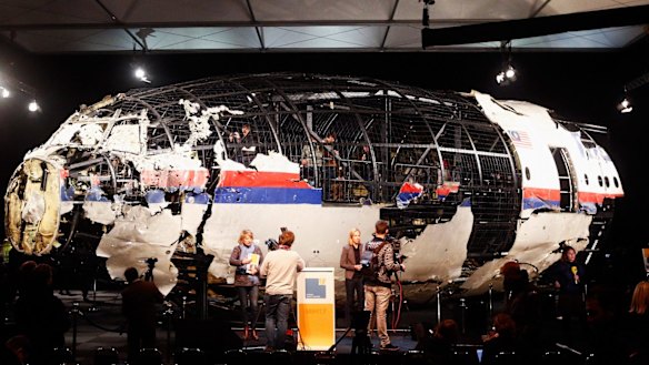 A view of the MH17 wreckage at the Gilze-Rijen Military Base in 2015 in Netherlands. 