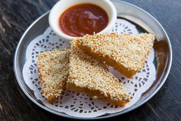 Three-cornered heaven: Ricky & Pinky's prawn toast triangles.