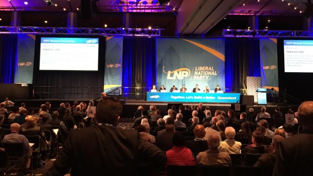 A plan to call on the federal government to pull out of the Paris Climate Accord was voted down at the LNP conference in Brisbane on Sunday. 