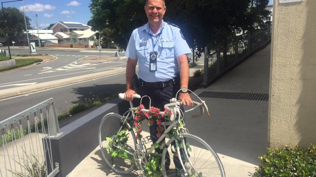 Senior Sergeant Greg Bishop found the ghost bike honouring Rebekka Meyer dumped.