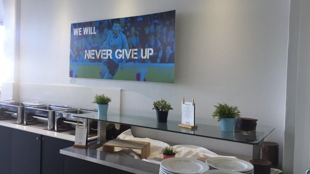 A poster in the eatery gives the Blues motivation at meal time.