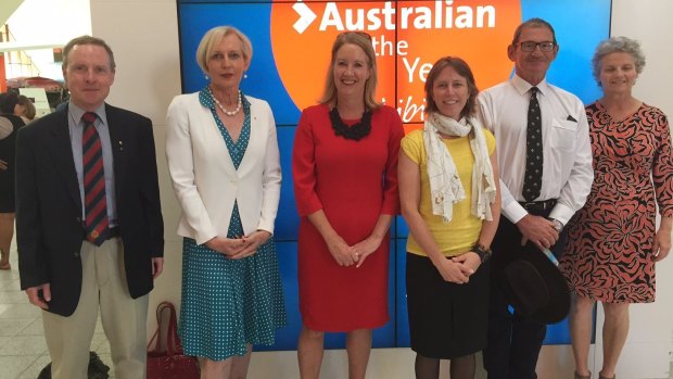 2016 Australian of the Year finalists l-r equality advocate David Morrison (ACT), diversity champion Catherine McGregor (Queensland), social change innovator Elizabeth Broderick (NSW), conservationist Jane Hutchinson (Tasmania), youth worker Will MacGregor (Northern Territory) and medical warrior Anne Carey (Western Australia). Absent is burns surgeon Dr John Greenwood (South Australia) and barrister and human rights advocate Julian McMahon (Victoria).