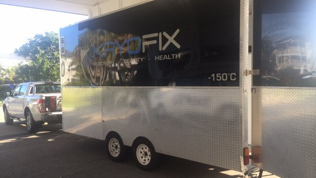 Hell on wheels: The mobile cryogenic chamber in Blues camp.