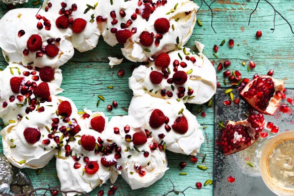 Rachel Khoo's pomegranate pavlova wreath for Christmas.