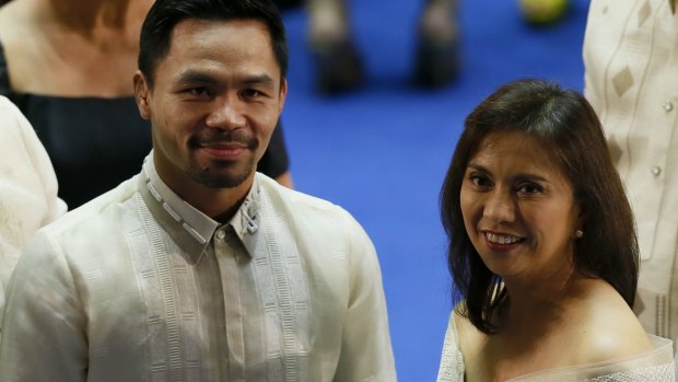 Filipino boxer and now senator Manny Pacquiao with Philippines Vice-President Leni Robredo.