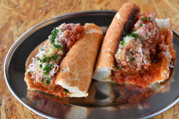Meatball sub served in a Vietnamese bread roll.