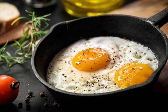 Fried eggs are 'as sticky as a real estate agent at an open for inspection'.