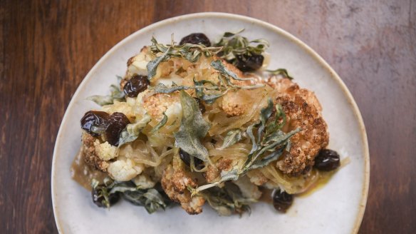 Roasted cauliflower with pinenut butter and muscatel vinaigrette.