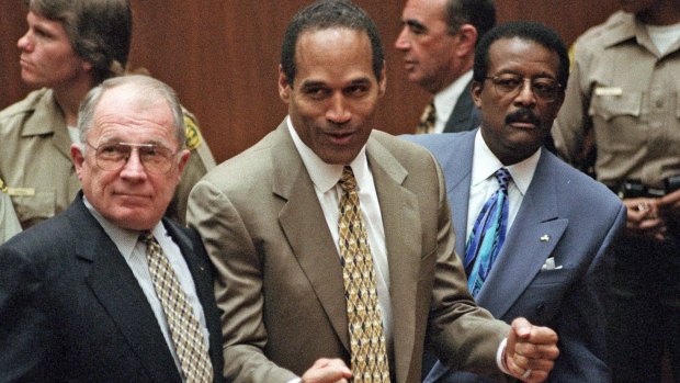 O.J. Simpson in 1995 as he is found not guilty of murdering his ex-wife, Nicole Brown, and her friend Ron Goldman.