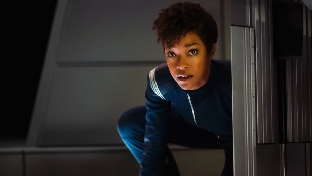 Sonequa Martin-Green as First Officer Michael Burnham in <i>Star Trek: Discovery</i>.
