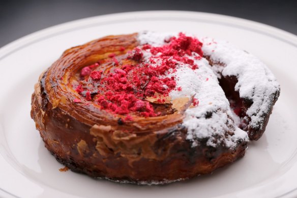 Rosewater, pastry cream and raspberry pastry.