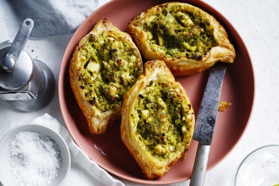 Pastizzi with a cheesy pea filling.