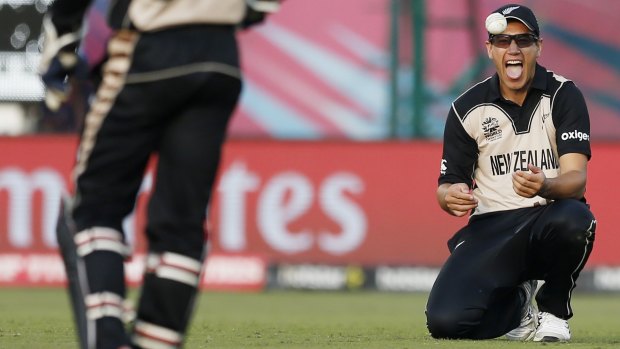 New Zealand's Ross Taylor reacts as he fields the ball during the team's Twenty20 World Cup win over Australia.