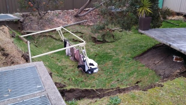 The sinkhole in Illawong that opened up about 4pm on Monday.