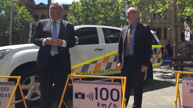 The NSW Roads Minister Duncan Gay announces new high visibility paint jobs for mobile speed camera vehicles and new signs to warn motorists they are about to be checked. 