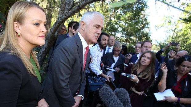 Prime Minister Malcolm Turnbull with Liberal candidate Fiona Scott in Sydney on Wednesday. 