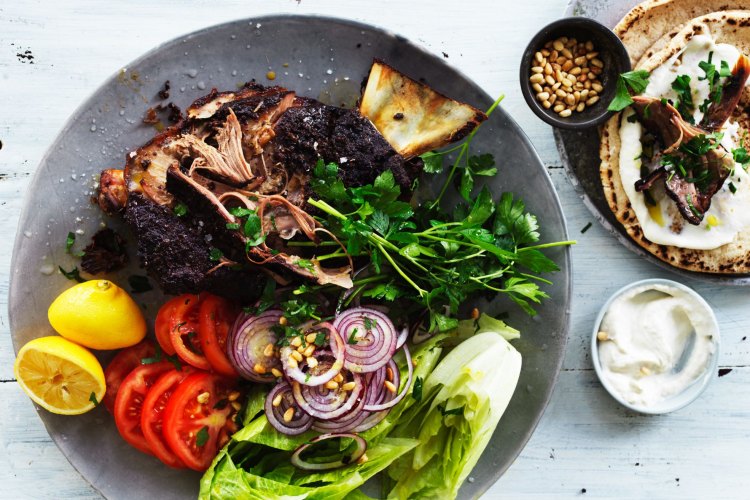 Adam Liaw's roast lamb shoulder shawarma.