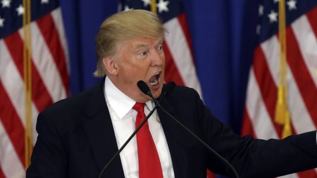 Republican presidential candidate Donald Trump speaks during a news conference at the Trump National Golf Club.