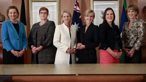 Turnbull government's women cabinet ministers: (from left) Sussan Ley, Marise Payne, Fiona Nash, Julie Bishop, Kelly O'Dwyer and Senator Michaelia Cash.