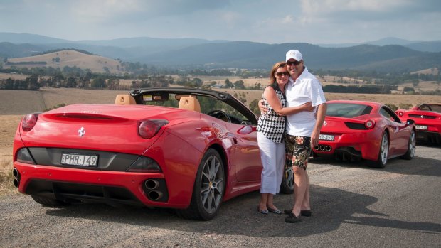 Victoria and Rohan London enjoy Victoria's Yarra Valley from the cockpit of one of Prancing Horse's Ferraris.