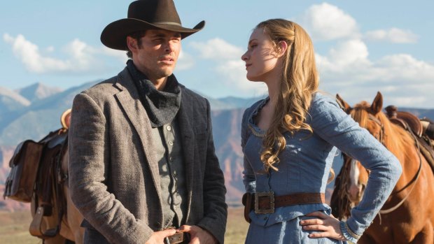 Love: James Marsden and Evan Rachel Wood in <i>Westworld</i>.