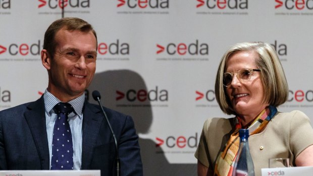 Planning Minister Rob Stokes and Greater Sydney Commission chief Lucy Turnbull at a conference on urban planning in November 