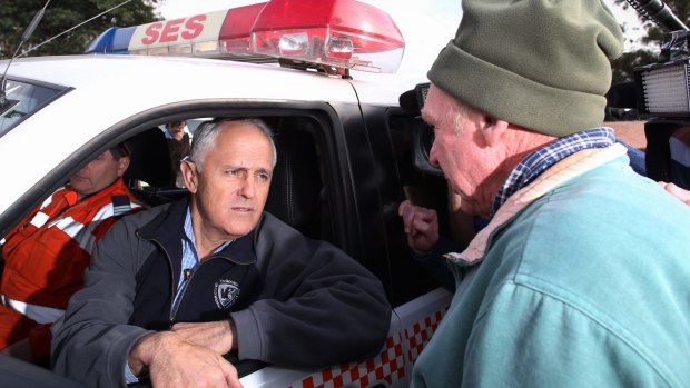 Prime Minister Malcolm Turnbull meets farmer Laurie Appleby from Beulah, Tasmania. Mr Turnbull's been telling us of his tough upbringing.